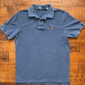 Polo Ralph Lauren Men’s Distressed Bleached Stitched Polo Blue, Medium